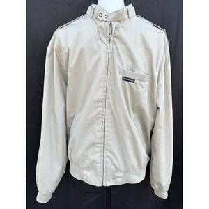 VTG Members Only Iconic Bomber Jacket Tan Khaki Mens M Full Zip Pockets Retro